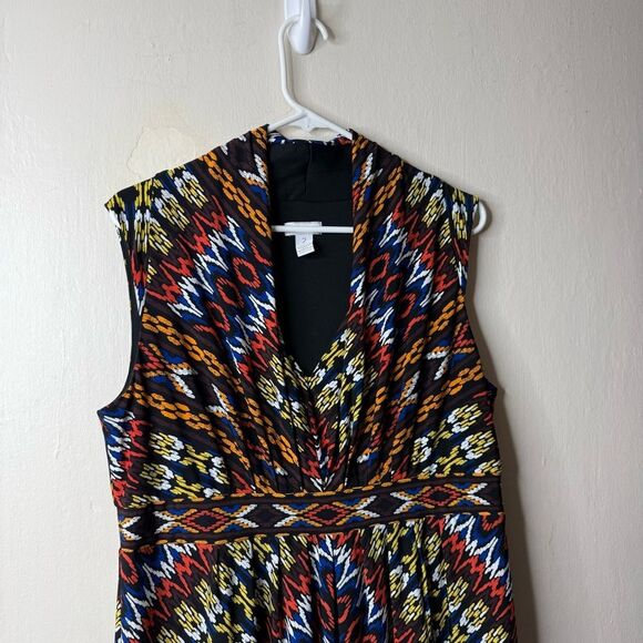 Chicos Black Patterned Ruched Empire Waist Sleeveless Maxi Dress - Picture 2 of 5